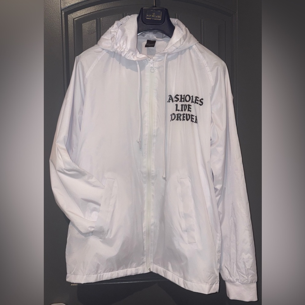 A$$holes Live Forever Nylon windbreaker Hooded zip front rain jacket pocketed M